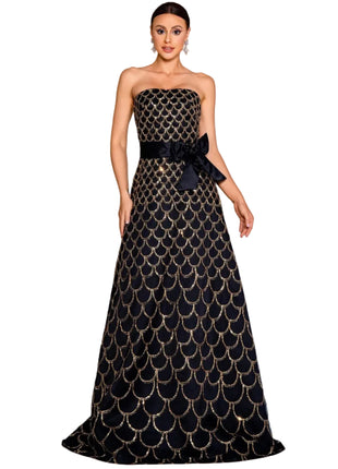 Black and gold Wrapped-Bust Sequined Party Dress