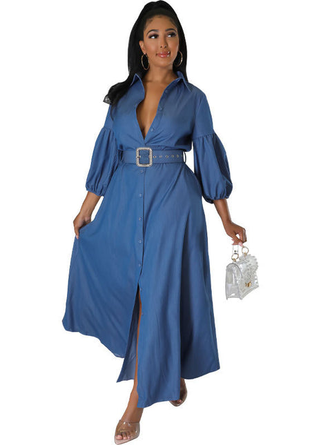 Versatile Blue Denim Shirt Dress for Women