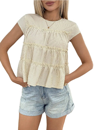 Women's Casual Crew Neck Striped T-Shirt – Everyday Comfort Meets Timeless Style blndl online shop beige