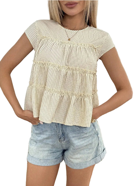 Women's Casual Crew Neck Striped T-Shirt – Everyday Comfort Meets Timeless Style blndl online shop beige