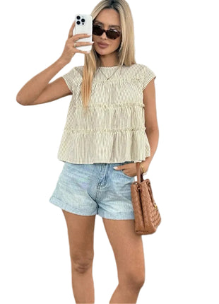 Women's Casual Crew Neck Striped T-Shirt – Everyday Comfort Meets Timeless Style online shop blndl beige