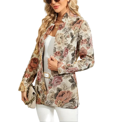Floral Polyester Jacket for Spring and Autumn