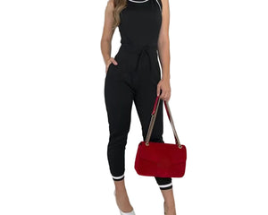Versatile Women's Casual Black Jumpsuit with Functional Zip Pockets