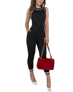 Versatile Women's Casual Black Jumpsuit with Functional Zip Pockets