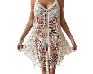 White crochet dress on a white background