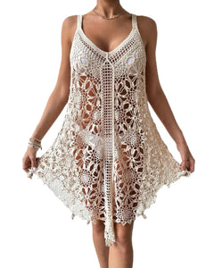 White crochet dress on a white background
