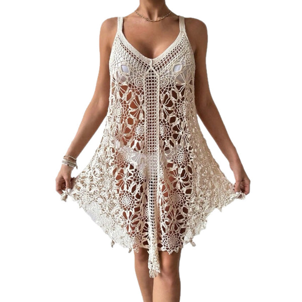 White crochet dress on a white background