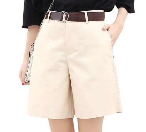 Casual Cotton Belted Shorts for Women's Summer Fashion