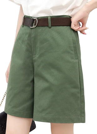 Versatile Women's High Waist Cotton Shorts with Matching Belt