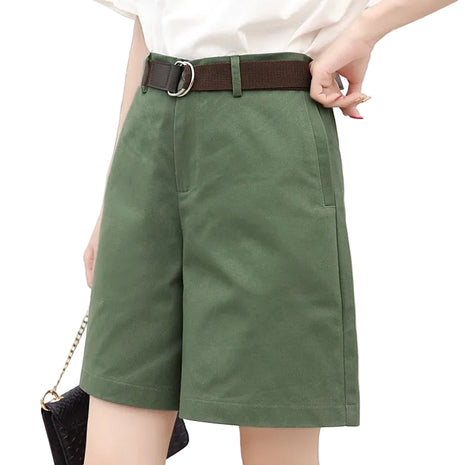 Versatile Women's High Waist Cotton Shorts with Matching Belt