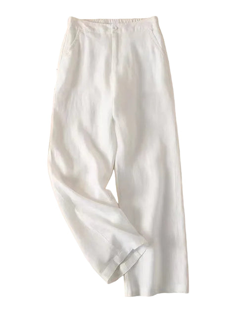 Women’s cotton and linen casual straight-leg pants with high waist design and lightweight summer fabric.