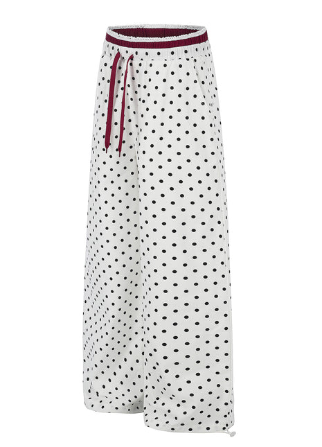 Pantalones de pernera recta con volantes y lunares de algodón para mujer