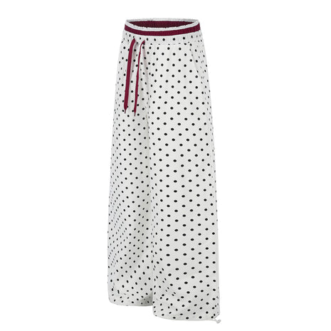 Women's Cotton Ruffle-Trimmed Polka Dot Straight-Leg Trousers