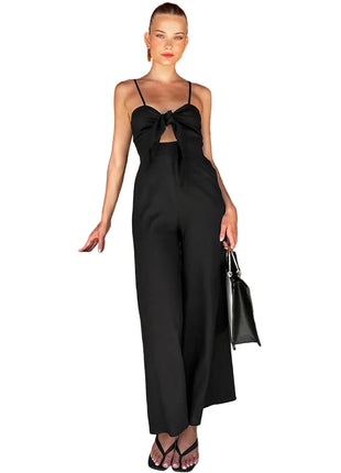Sleeveless Cotton Wide-Leg Jumpsuit in Black