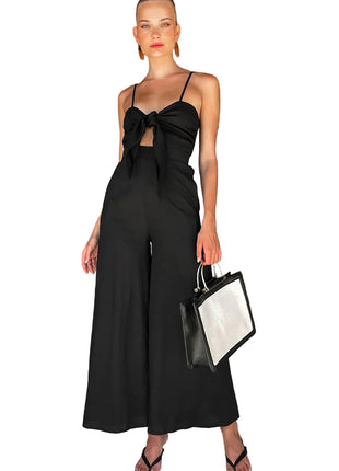 Versatile Women's Wide-Leg Cotton Jumpsuit with Zipper Detail in black from blndl
