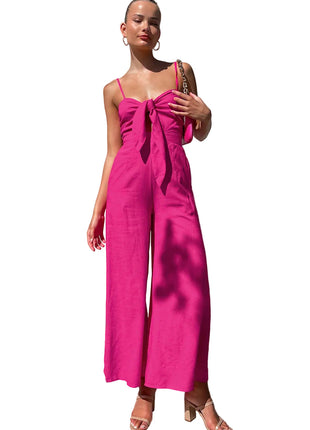 Women's Relaxed Fit Cotton One-Piece Wide-Leg Outfit Rose