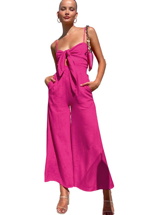 Sleeveless Cotton Wide-Leg Jumpsuit in Orange Black and rose
