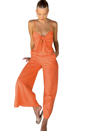 Women's Cotton Sling Wide-Leg Loose Jumpsuit