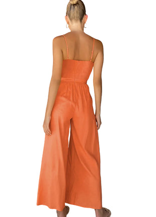Women's Cotton Sling Wide-Leg Loose Jumpsuit