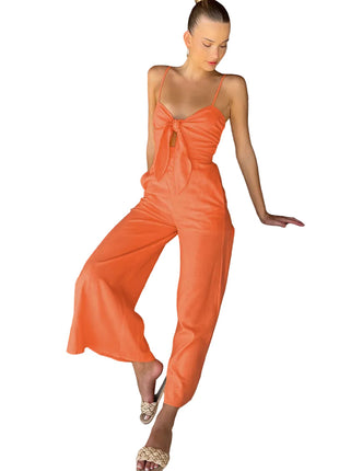 Women's Cotton Sling Wide-Leg Loose Orange Jumpsuit blndl