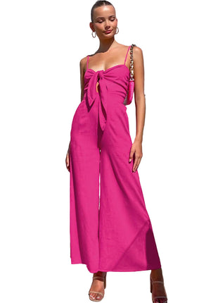 Versatile Women's Wide-Leg Cotton Jumpsuit with Zipper Detail