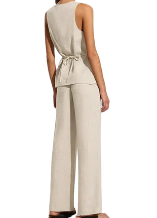 Sleeveless Lace-Up Vest with Wide Leg Trousers for Women blndl