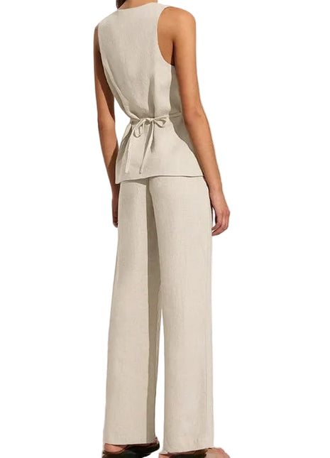 Sleeveless Lace-Up Vest with Wide Leg Trousers for Women blndl