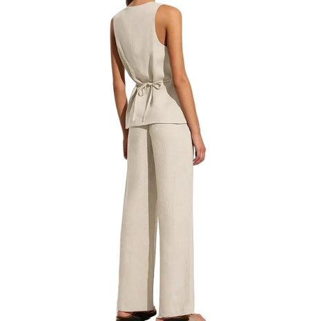 Sleeveless Lace-Up Vest with Wide Leg Trousers for Women blndl