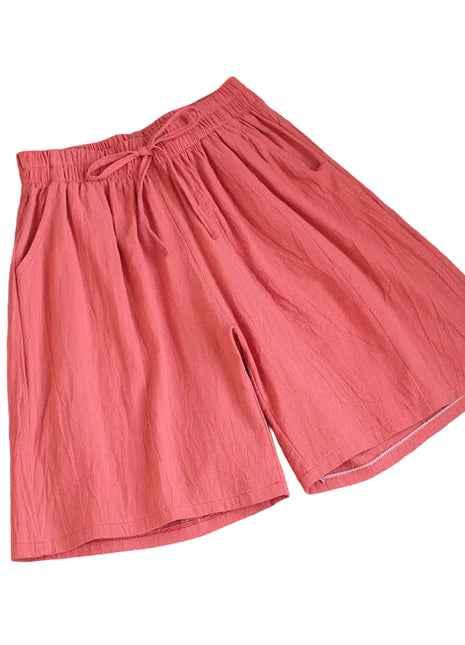 Women's Cotton and Linen Loose Shorts Dark Pink