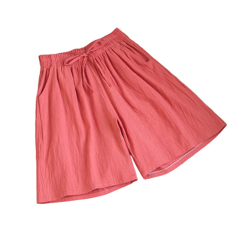 Women's Cotton and Linen Loose Shorts Dark Pink