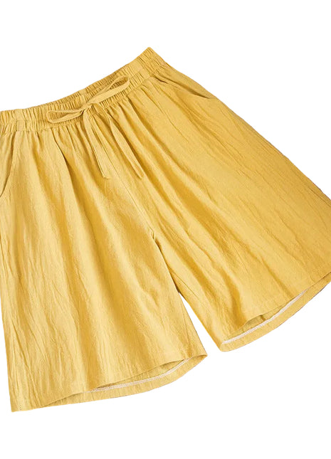 Women's Casual Yellow Loose-Fit Cotton Shorts for Summer