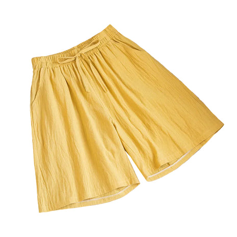 Women's Casual Yellow Loose-Fit Cotton Shorts for Summer