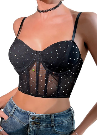 Women's Minimalist Black Polyester Crop Camisole blndl black