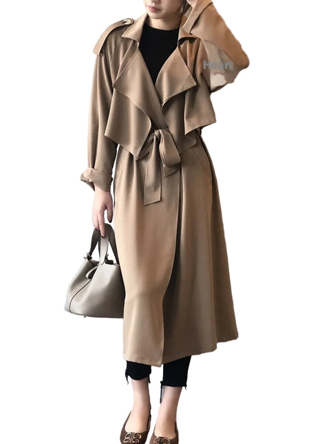 Gabardina larga elegante color caqui para mujer
