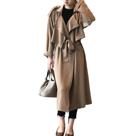 Women's Elegant Khaki Long Trench Coat