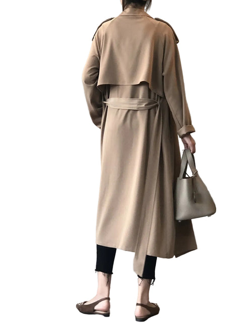 Gabardina larga elegante color caqui para mujer