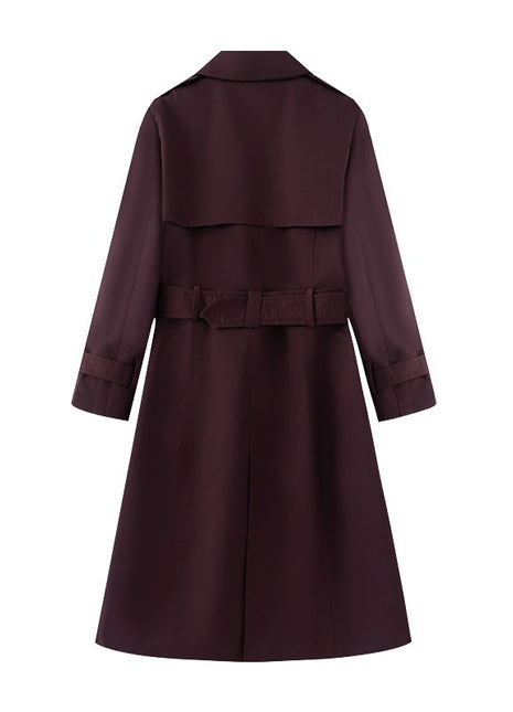 Women's Dark Purple Mid-Length Trench Coat with Long Sleeves