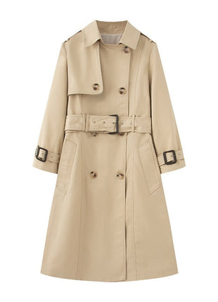 Mid-Length Trench Coat in Deep Khaki with Elegant Design