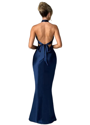 Women's Navy Blue Backless Evening Dress BLNDL