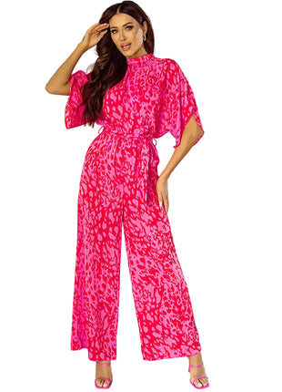 Versatile Women's Leopard Print Long Jumpsuit with Flowing Trousers