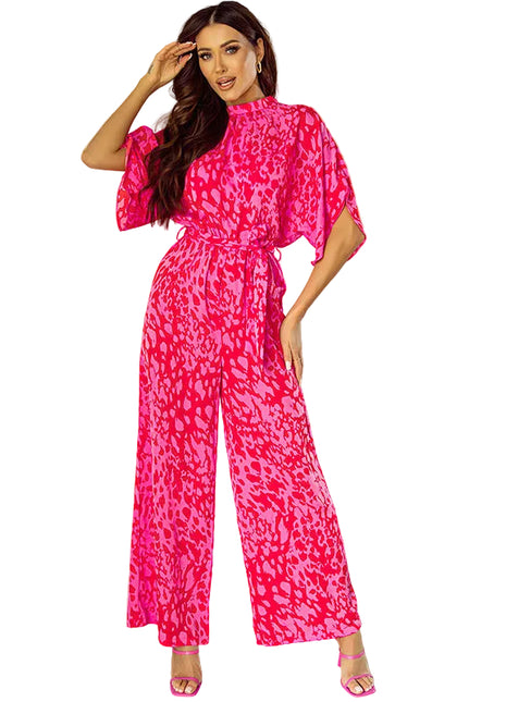 Versatile Women's Leopard Print Long Jumpsuit with Flowing Trousers