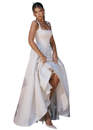 Elegant High-Waist White Wedding Style Dress