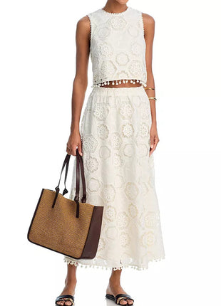 Elegant White Embroidered Two-Piece Outfit for Women