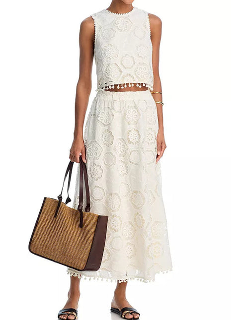 Elegant White Embroidered Two-Piece Outfit for Women