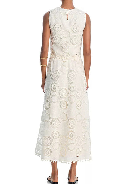 Versatile White Embroidered Matching Set for Vacation and Special Occasions
