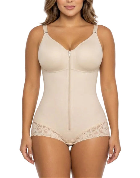 Women's Fajas Colombianas tummy control shapewear featuring built-in bra support and dual-layer compression fabric.