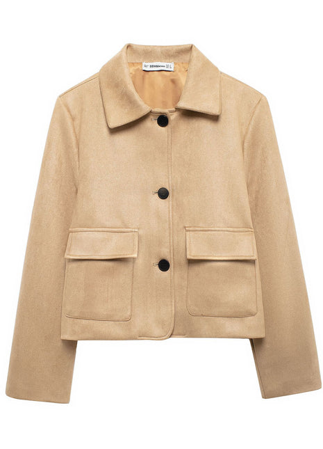 Versatile Faux Suede Simple Leather Short Jacket in Khaki