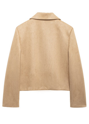 Elegant Khaki Suede-Look Short Jacket for Women