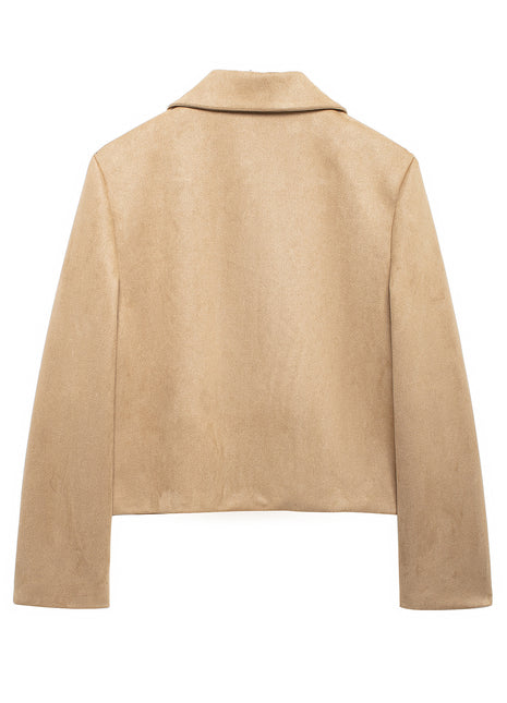 Elegant Khaki Suede-Look Short Jacket for Women