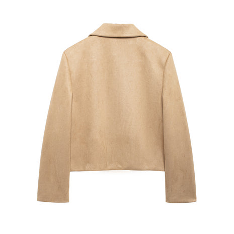 Elegant Khaki Suede-Look Short Jacket for Women